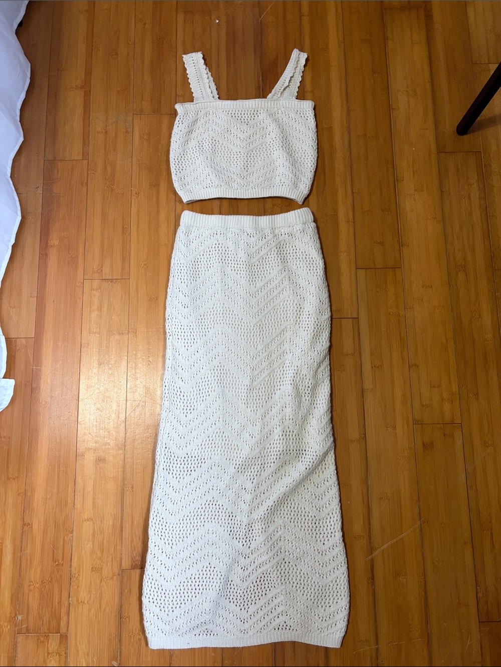 Women's Cream Crochet Knit Set
